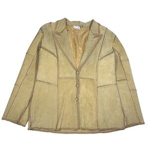 Vintage SMH Tan Suede Patchwork Whipstitch Leather Blazer Jacket Women's Large